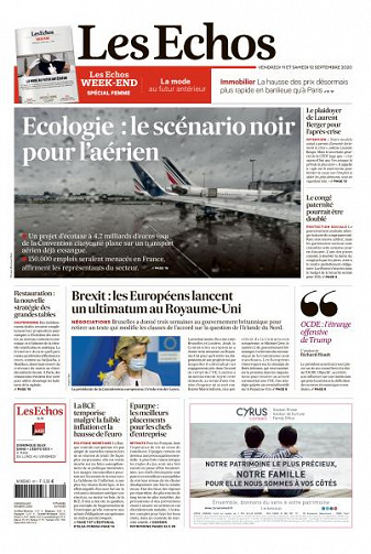 Les Echos du Vendredi 11 et Samedi 12 Septembre 2020