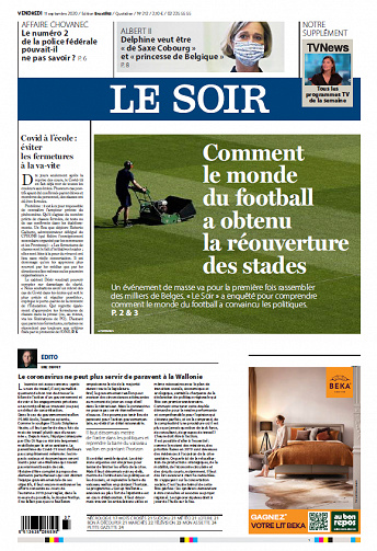 Le Soir Edition Bruxelles - Vendredi 11 Septembre 2020