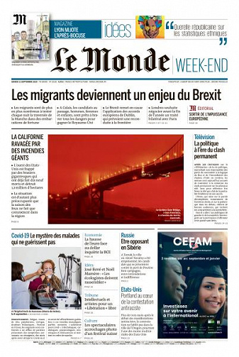 Le Monde du Samedi 12 Septembre 2020