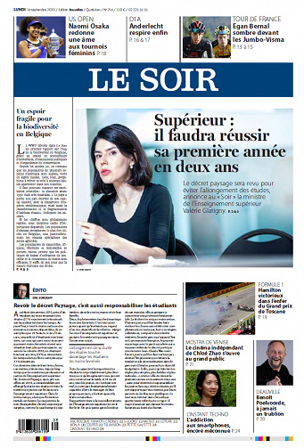Le Soir Edition Bruxelles - Lundi 14 Septembre 2020