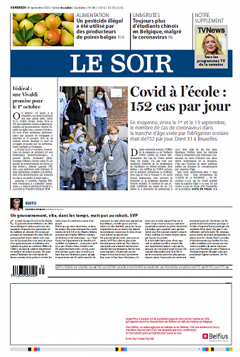 Le Soir Edition Bruxelles - Vendredi 18 Septembre 2020