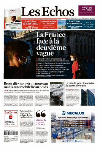 Les Echos du Vendredi 25 et Samedi 26 Septembre 2020