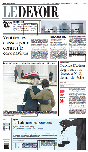Le Devoir (CA, Québec) - Vendredi 25 Septembre 2020