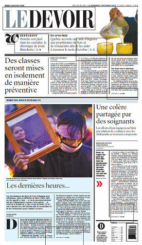 Le Devoir (CA, Québec) - Vendredi 2 Octobre 2020