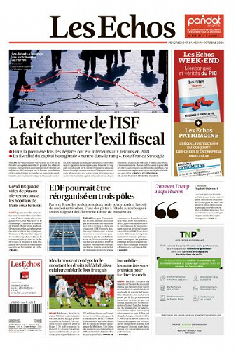 Les Echos du Vendredi 9 et Samedi 10 Octobre 2020