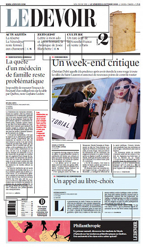 Le Devoir (CA, Québec) - Vendredi 9 Octobre 2020