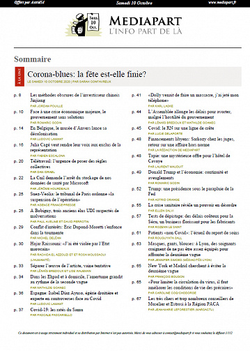 MEDIAPART - Samedi 10 Octobre 2020
