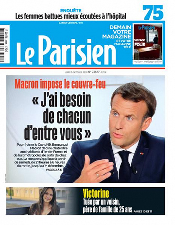 Le Parisien du Jeudi 15 Octobre 2020