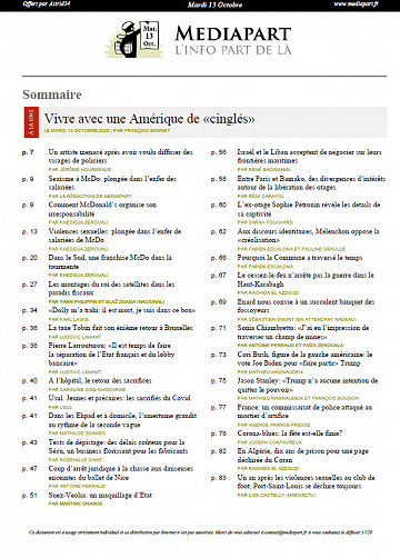 MEDIAPART - Mardi 13 Octobre 2020
