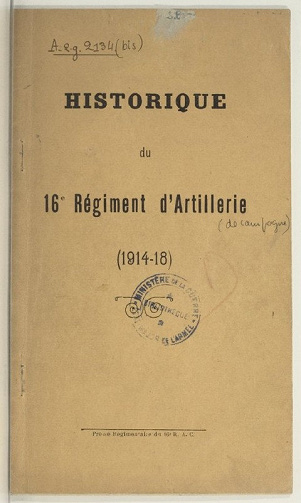 Historique du 16e régiment d’artillerie 1914-1918