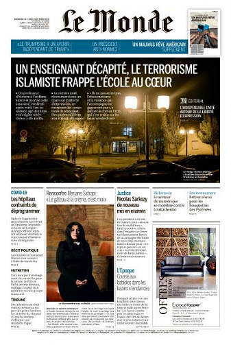 Le Monde du Dimanche 18 et Lundi 19 Octobre 2020