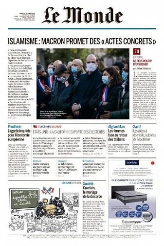 Le Monde du Mardi 20 Octobre 2020