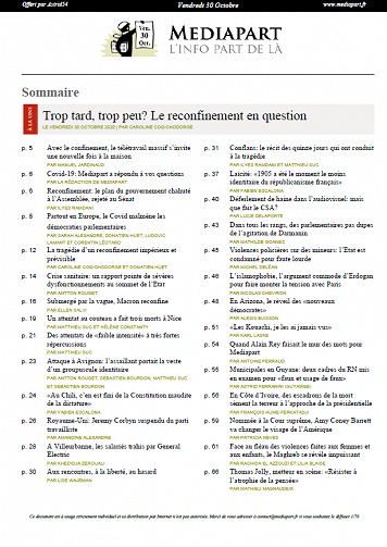MEDIAPART - Vendredi 30 Octobre 2020