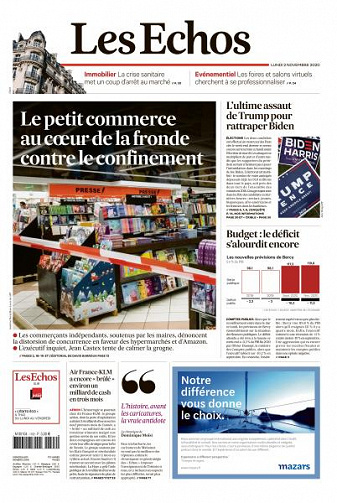 Les Echos du Lundi 2 Novembre 2020