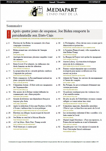 MEDIAPART - Samedi 7 Novembre 2020