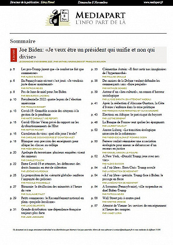MEDIAPART du Lundi 9 Novembre 2020