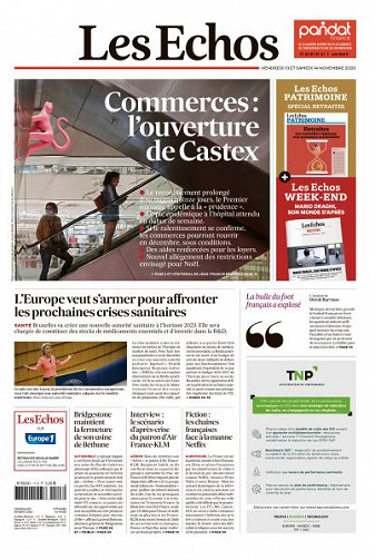 Les Echos du Vendredi 13 et Samedi 14 Novembre 2020