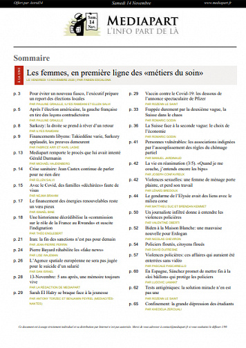 MEDIAPART du Samedi 14 Novembre 2020