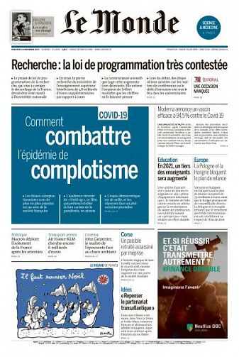 Le Monde du Mercredi 18 Novembre 2020