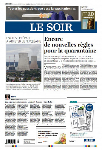 Le Soir - 2 éditions (BXL et Wallonie) Mercredi 18 Novembre 2020