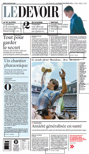 Le Devoir (CA, Québec) - Jeudi 26 Novembre 2020