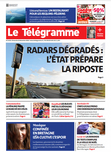 Le Télégramme (3 Éditions) Du Dimanche 20 Décembre 2020
