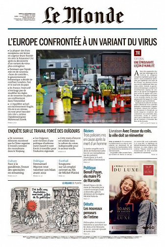 Le Monde du Mardi 22 Décembre 2020