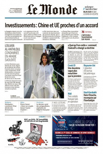Le Monde du Mercredi 30 Décembre 2020