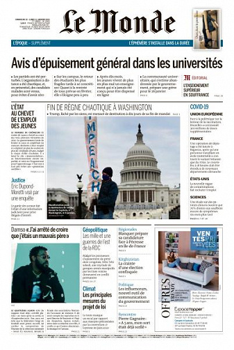 Le Monde du Dimanche 10 et Lundi 11 Janvier 2021