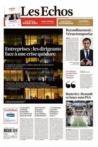 Les Echos du Vendredi 22 et Samedi 23 Janvier 2021