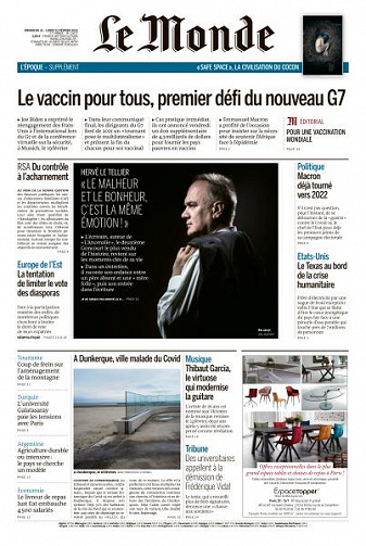 Le Monde du Dimanche 21 et Lundi 22 Février 2021