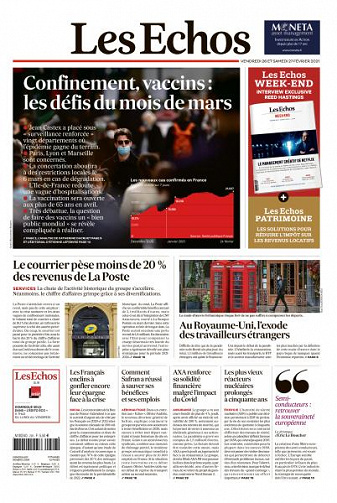 Les Echos du Vendredi 26 et Samedi 27 Février 2021