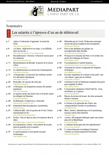 Mediapart du 28 Mars 2021 (Edition le soir)