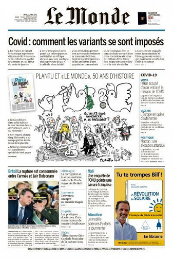 Le Monde du Jeudi 1er Avril 2021