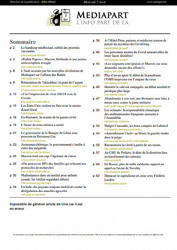 Mediapart Du Jeudi 8 Avril 2021 (Edition le soir)