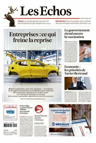 Les Echos du Lundi 12 Avril 2021