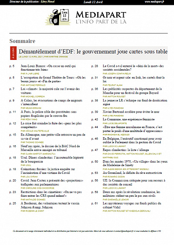Mediapart du Lundi 12 Avril 2021 (Edition le soir)