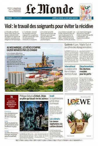 Le Monde du Dimanche 18 et Lundi 19 Avril 2021