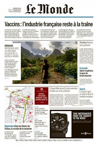 Le Monde du Mardi 20 Avril 2021