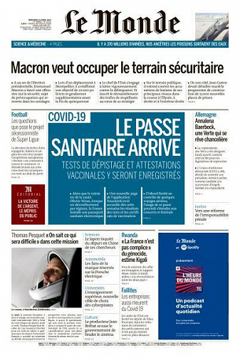 Le Monde du Mercredi 21 Avril 2021
