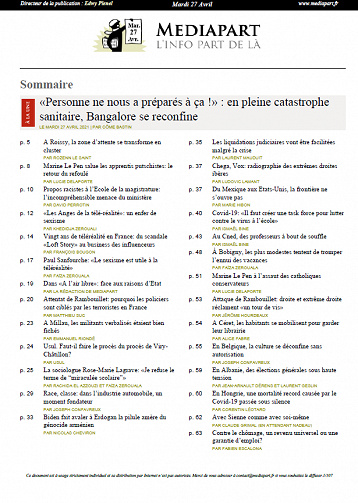 Mediapart du Mardi 27 Avril 2021 (Edition le soir)