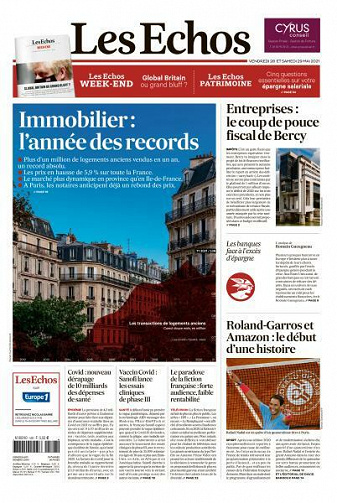 Les Echos du Vendredi 28 et Samedi 29 Mai 2021