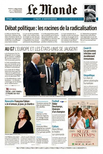 Le Monde du Dimanche 13 et Lundi 14 Juin 2021