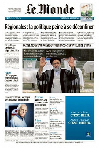 Le Monde du Dimanche 20 et Lundi 21 Juin 2021
