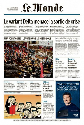 Le Monde du Jeudi 1er Juillet 2021