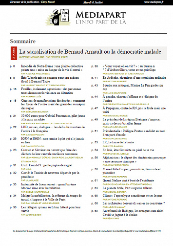 Mediapart du Mardi 6 Juillet 2021 (Edition le soir)