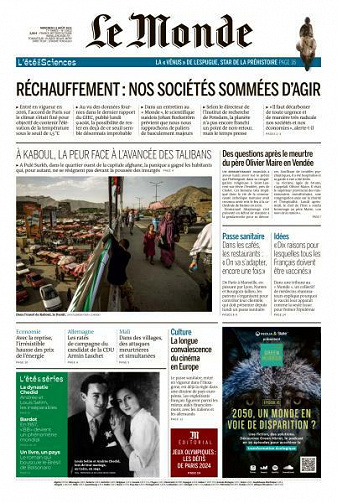 Le Monde du Mercredi 11 Août 2021
