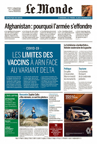 Le Monde du Dimanche 15 et Lundi 16 Aout 2021