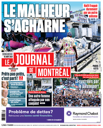 Le Journal de Montréal du dimanche 15 Août 2021