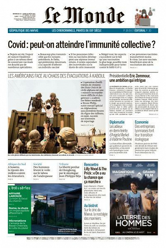Le Monde du Dimanche 22 et Lundi 23 Août 2021